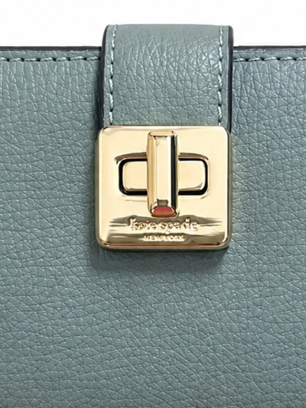 Kate Spade New York Green Leather Wallet Gold Turn Lock New